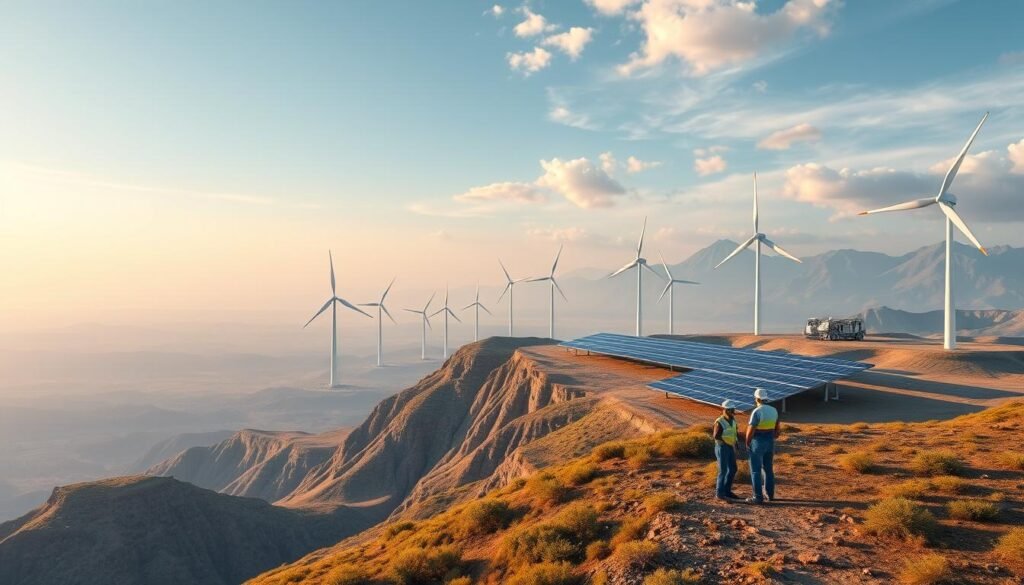 Future vision of Argentina-China renewable energy collaboration showing wind and solar installations