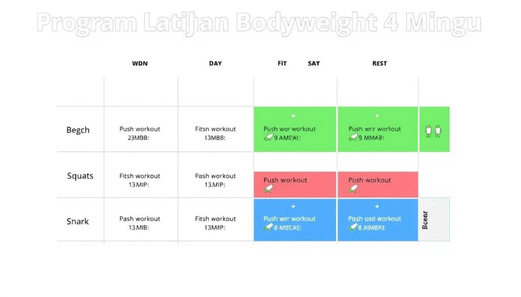 Ilustrasi program latihan bodyweight 4 minggu untuk pemula Ilustrasi program latihan bodyweight 4 minggu untuk pemula